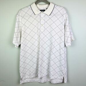 Izod Polo T Shirt Collared Short Sleeve Top White Diamond Plaid Pt Golf Cotton M